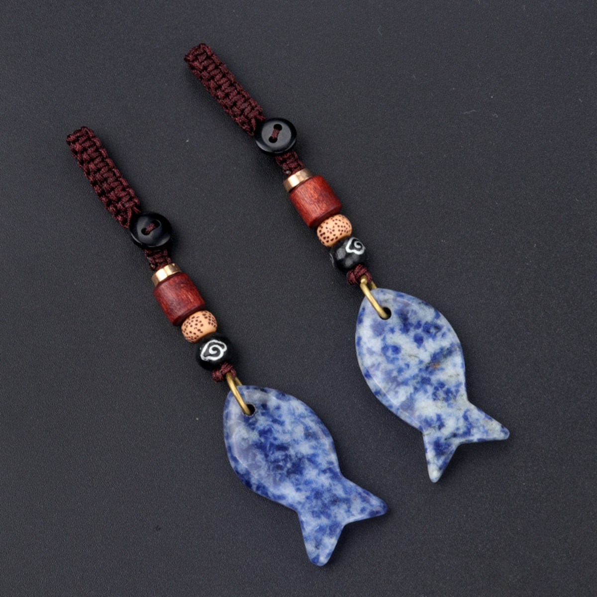 Gemstone Fish Pendant Woven Keychain