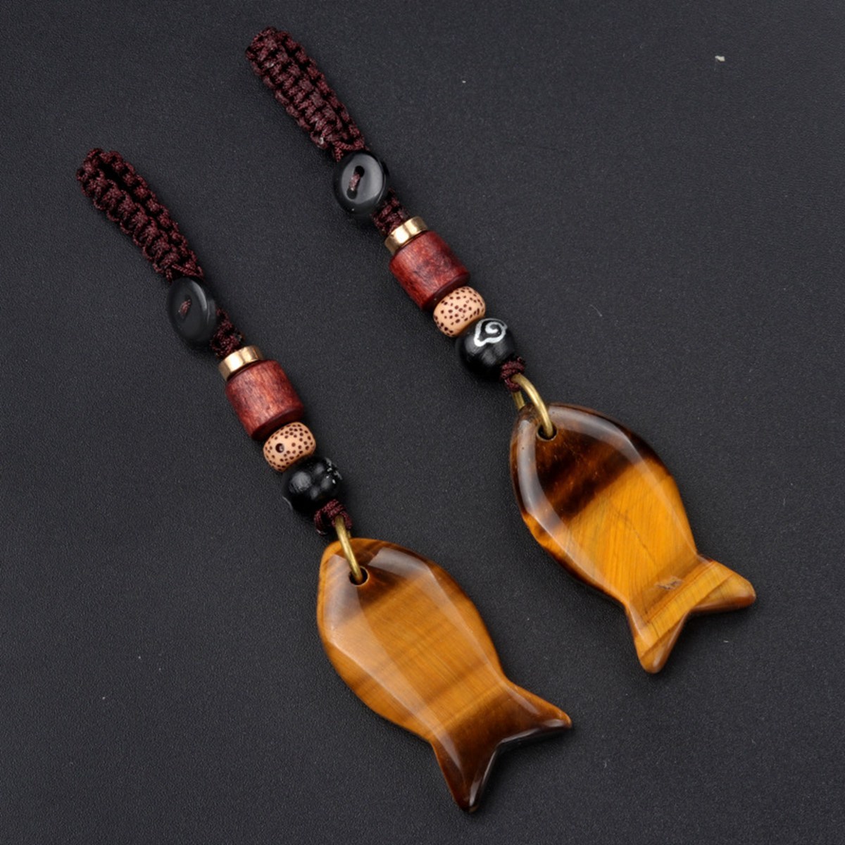 Gemstone Fish Pendant Woven Keychain