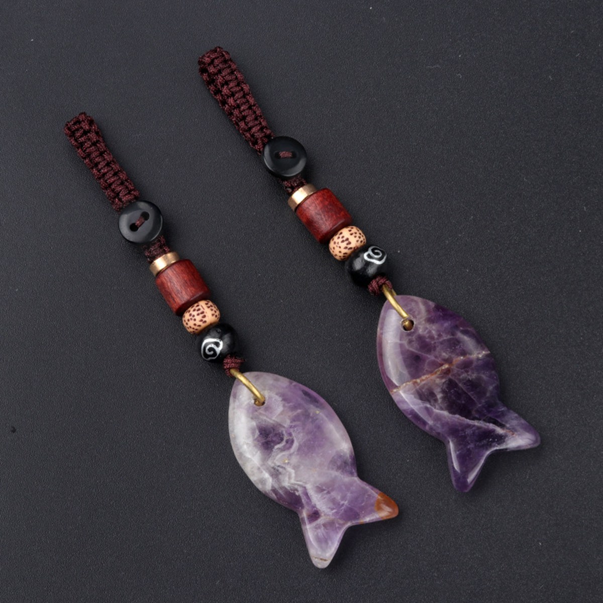 Gemstone Fish Pendant Woven Keychain