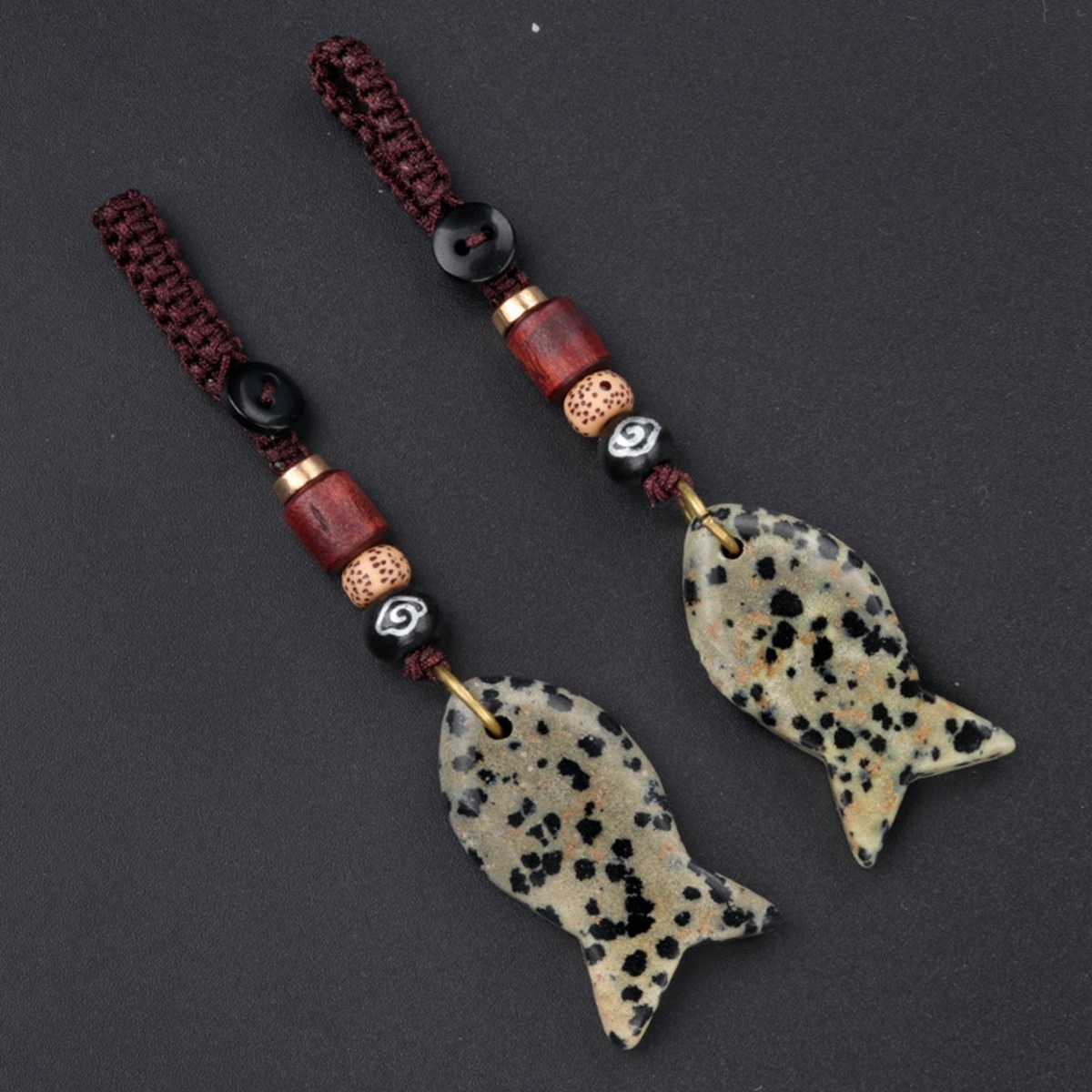 Gemstone Fish Pendant Woven Keychain
