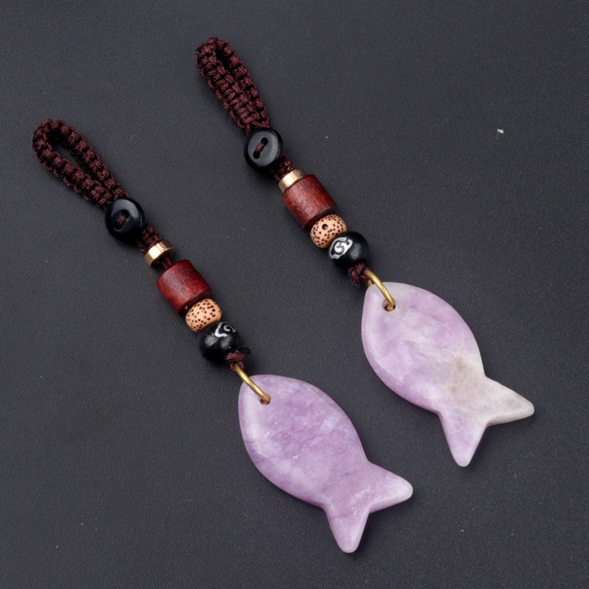 Gemstone Fish Pendant Woven Keychain
