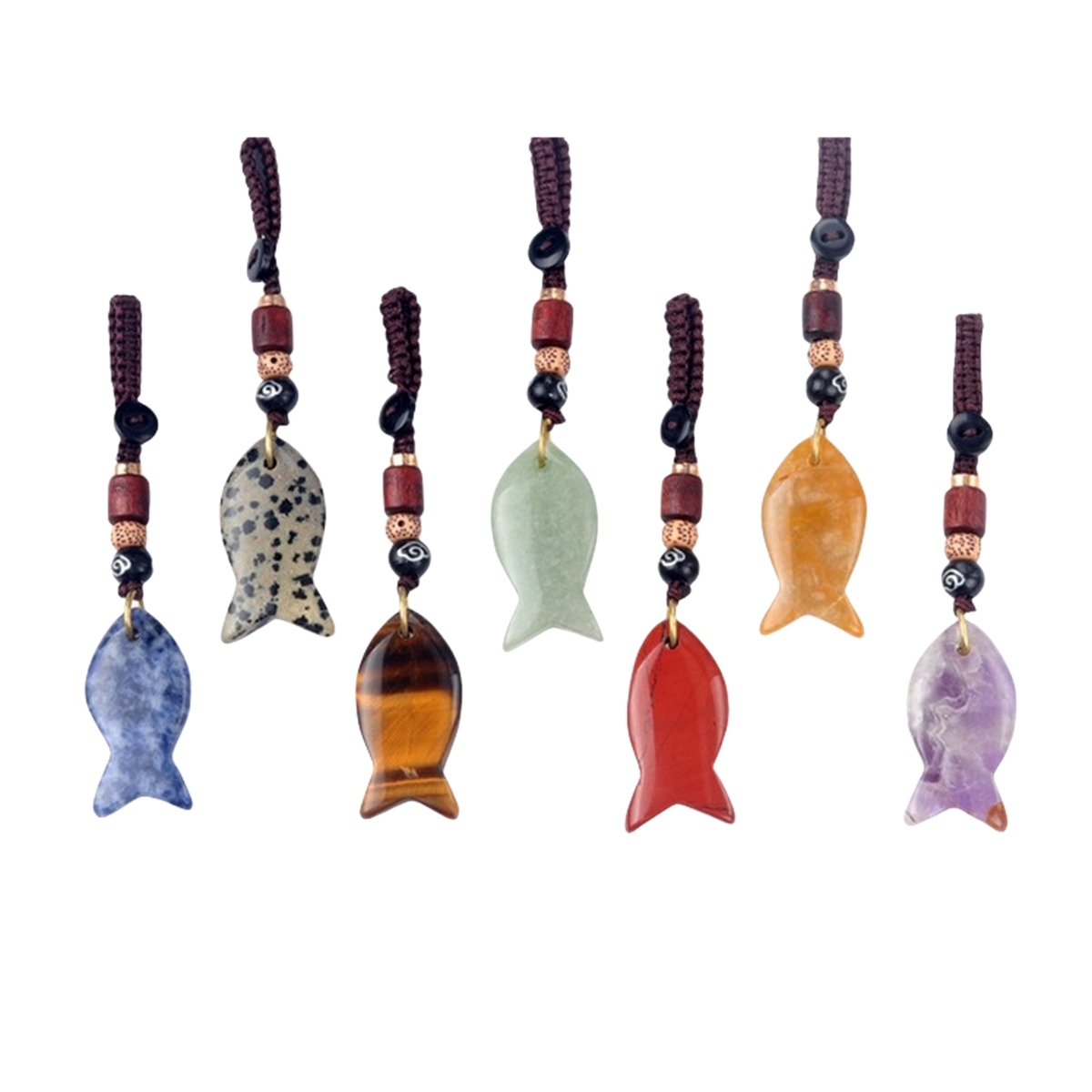 Gemstone Fish Pendant Woven Keychain