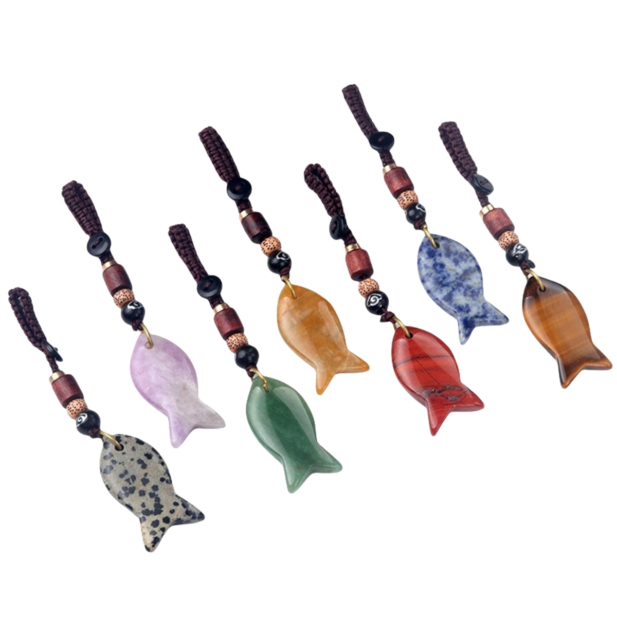 Gemstone Fish Pendant Woven Keychain