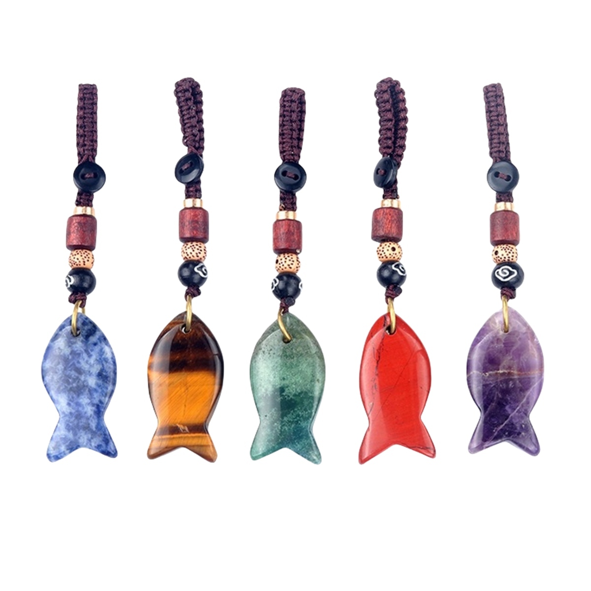 Gemstone Fish Pendant Woven Keychain