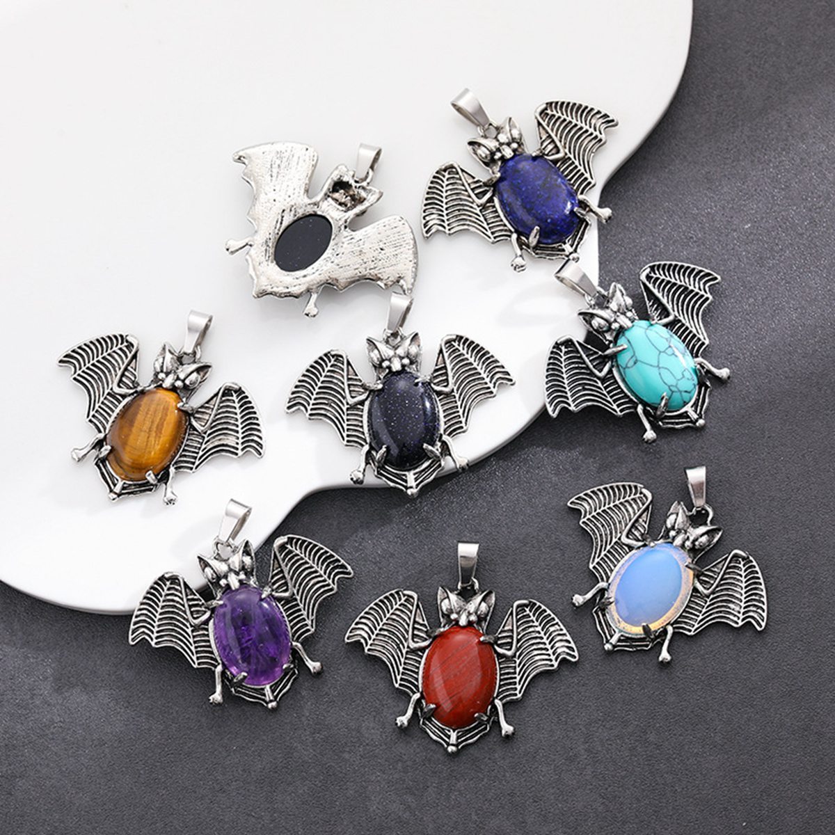 Gemstone 13X18mm Cabs Antique Silver Alloy Antique Silver Alloy Bat Pendant for DIY Making Jewelry