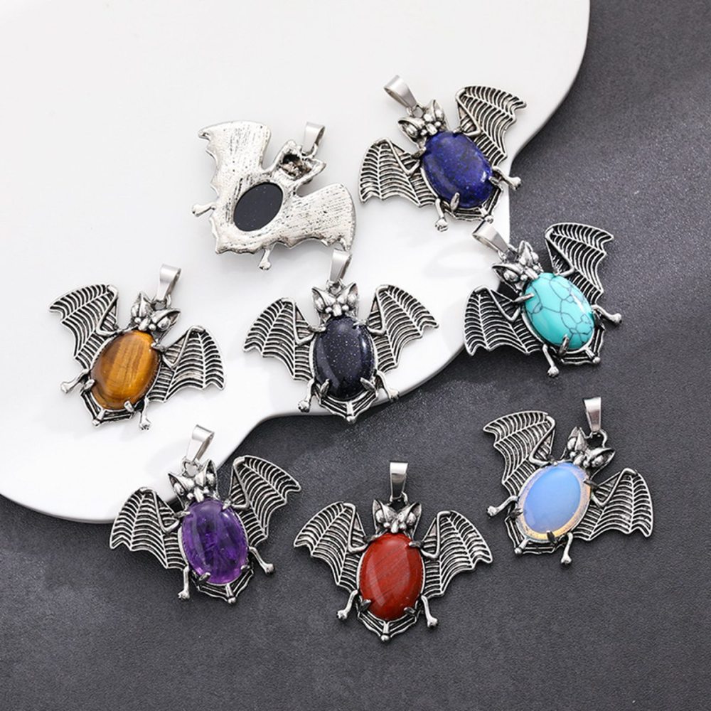 Gemstone 13X18mm Cabs Antique Silver Alloy Antique Silver Alloy Bat Pendant for DIY Making Jewelry