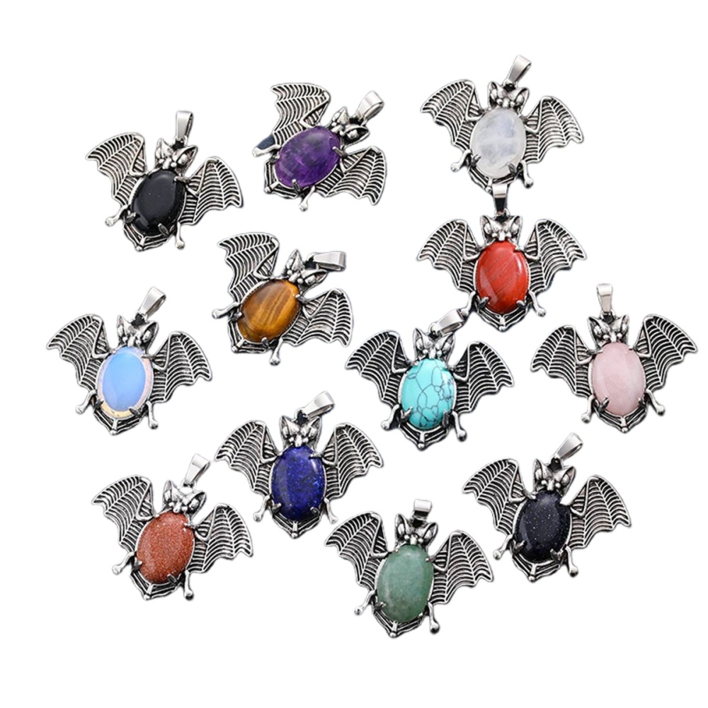 Gemstone 13X18mm Cabs Antique Silver Alloy Antique Silver Alloy Bat Pendant for DIY Making Jewelry