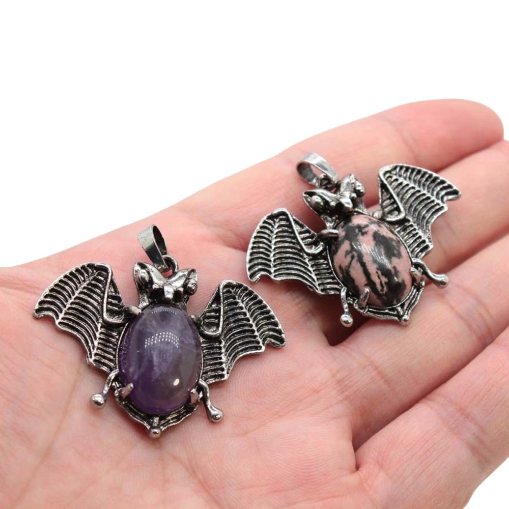 Gemstone 13X18mm Cabs Antique Silver Alloy Antique Silver Alloy Bat Pendant for DIY Making Jewelry