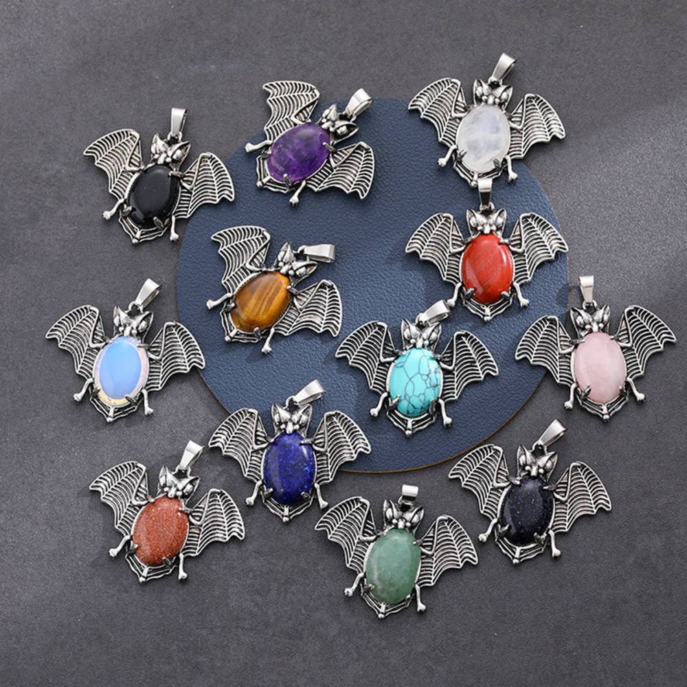 Gemstone 13X18mm Cabs Antique Silver Alloy Antique Silver Alloy Bat Pendant for DIY Making Jewelry