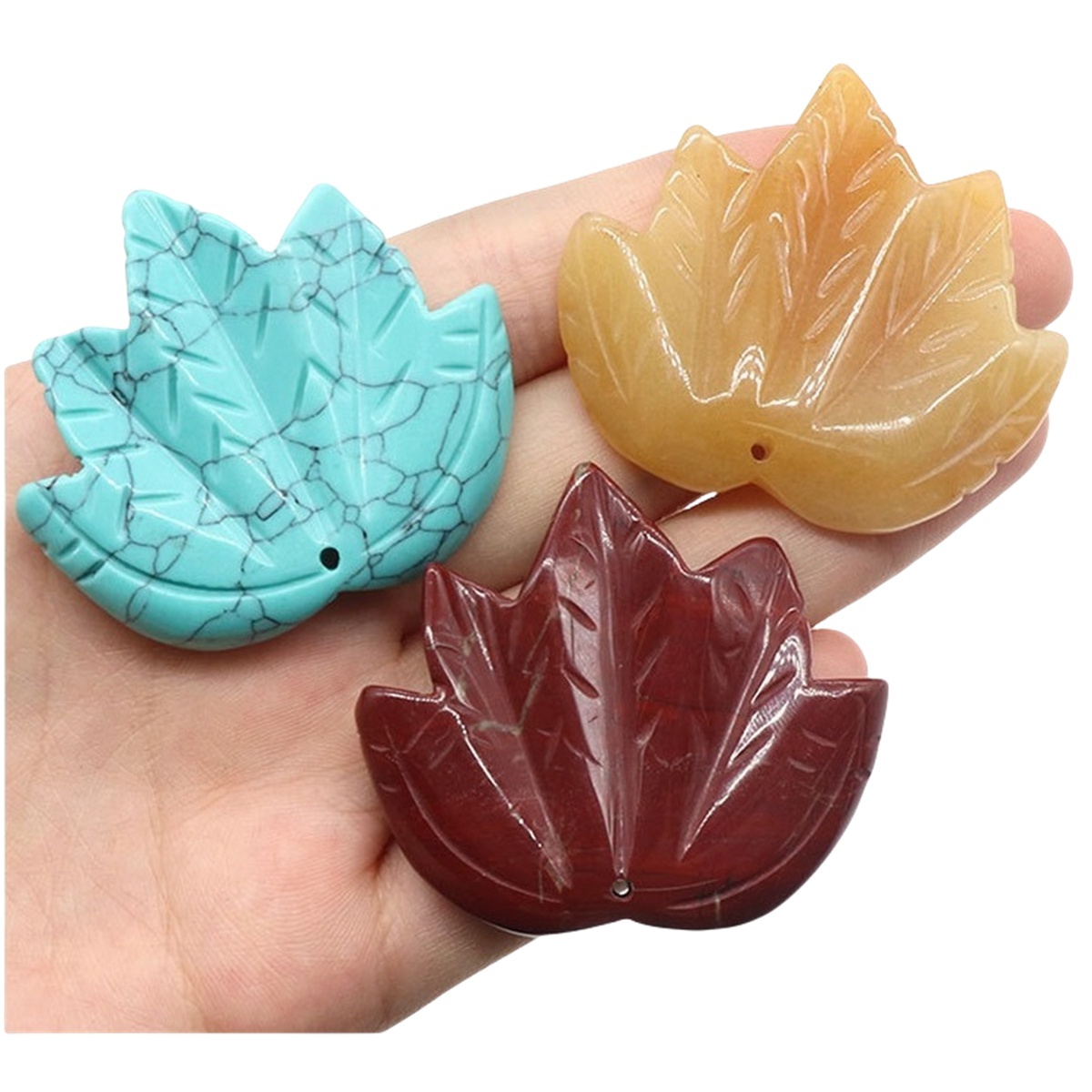 Gemstone (43x50mm) Maple Leaf Pendant for Making Jewelry Handmade Craved