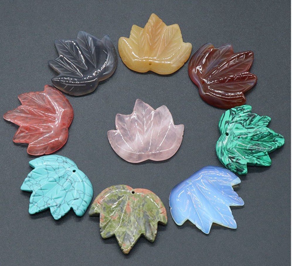 Gemstone (43x50mm) Maple Leaf Pendant for Making Jewelry Handmade Craved