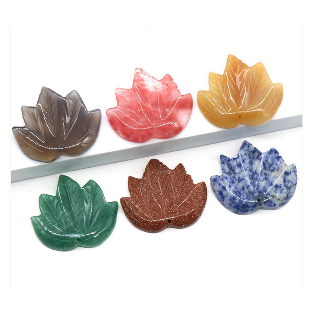 Gemstone (43x50mm) Maple Leaf Pendant for Making Jewelry Handmade Craved