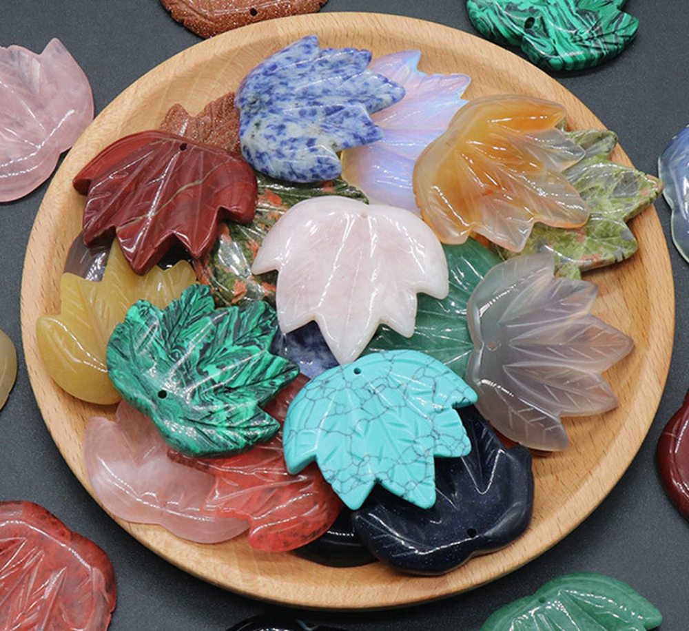 Gemstone (43x50mm) Maple Leaf Pendant for Making Jewelry Handmade Craved