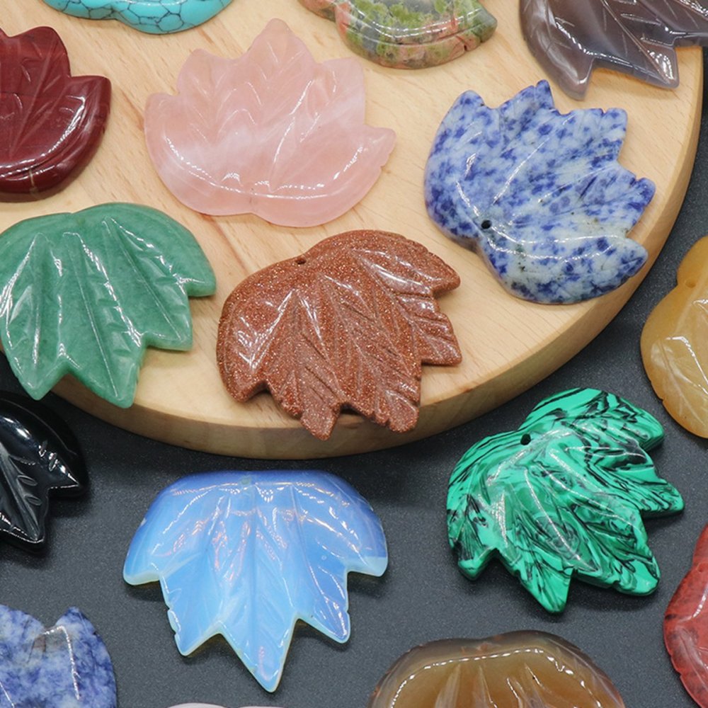 Gemstone (43x50mm) Maple Leaf Pendant for Making Jewelry Handmade Craved