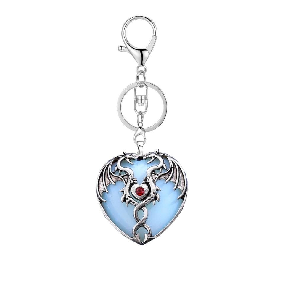 Gemstone 30MM Heart Antique Silver Double Dragon Pendant (32x42mm) for DIY Making Jewelry