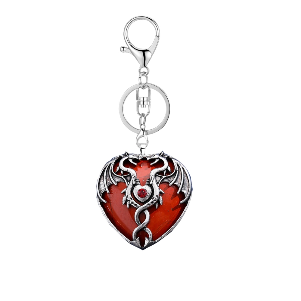 Gemstone 30MM Heart Antique Silver Double Dragon Pendant (32x42mm) for DIY Making Jewelry