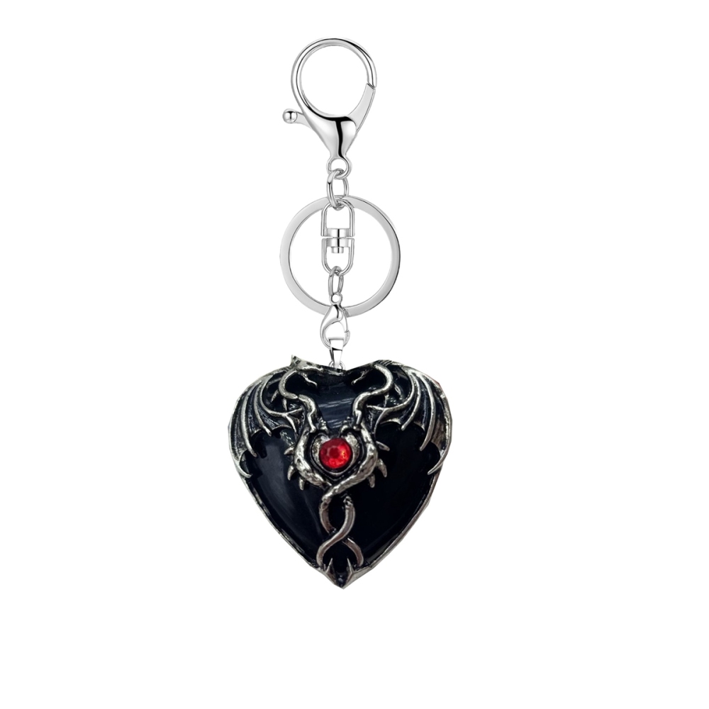 Gemstone 30MM Heart Antique Silver Double Dragon Pendant (32x42mm) for DIY Making Jewelry
