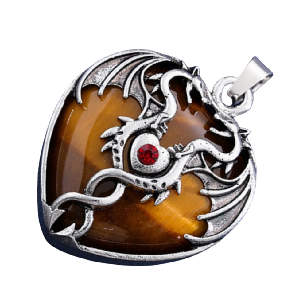 Gemstone 30MM Heart Antique Silver Double Dragon Pendant (32x42mm) for DIY Making Jewelry