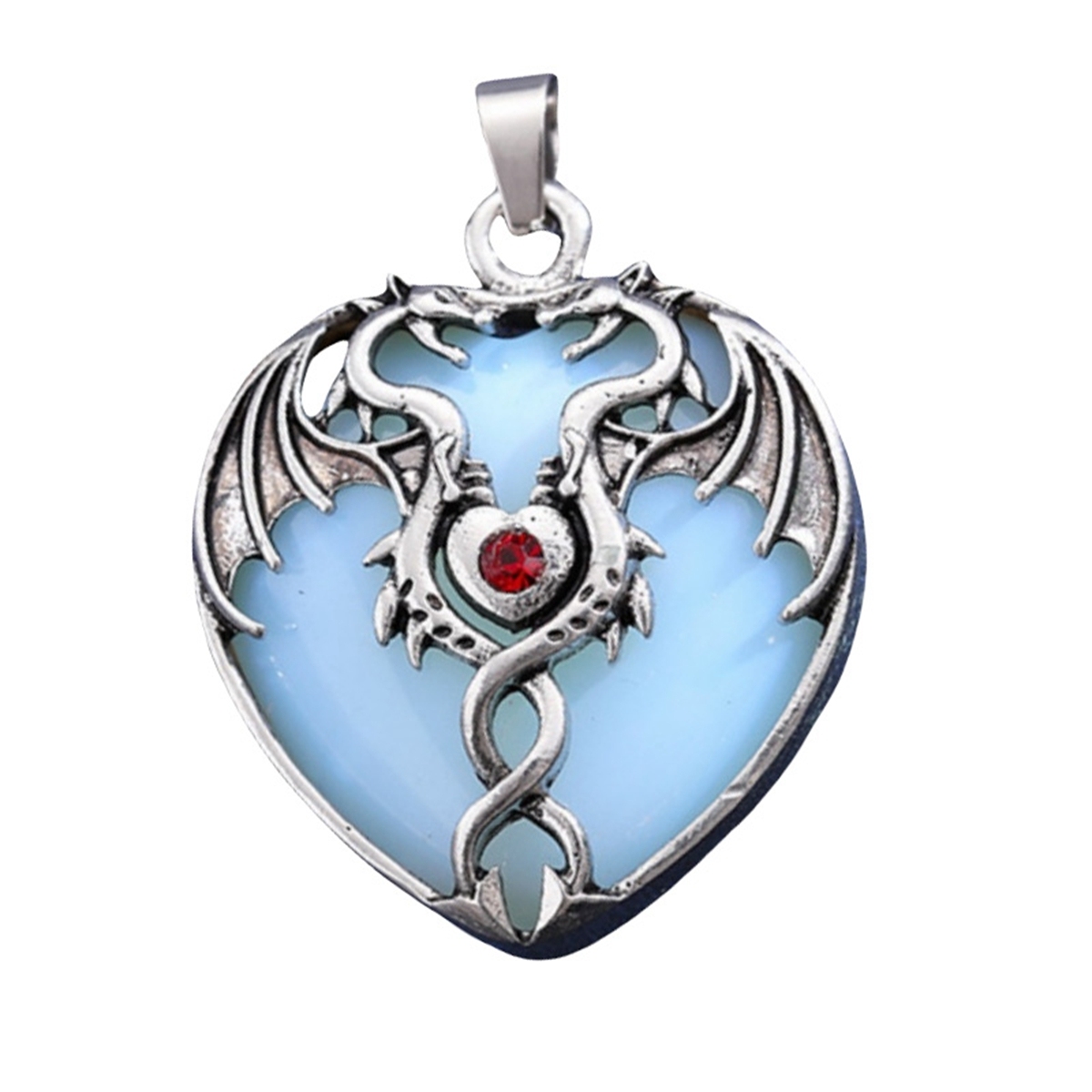 Gemstone Heart Antique Silver Double Dragon Pendant for DIY Making Jewelry