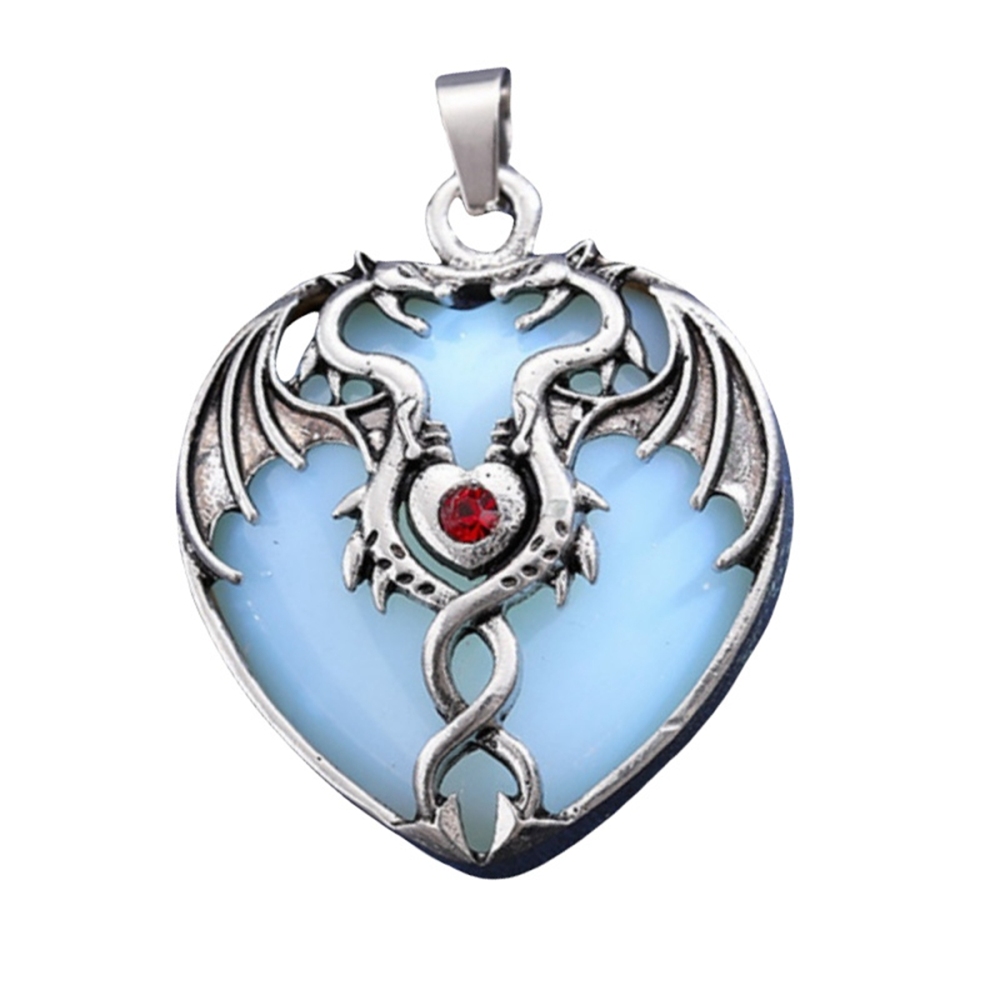 Gemstone Heart Antique Silver Double Dragon Pendant for DIY Making Jewelry