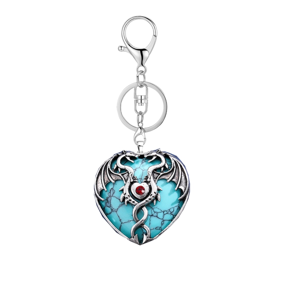 Gemstone 30MM Heart Antique Silver Double Dragon Pendant (32x42mm) for DIY Making Jewelry