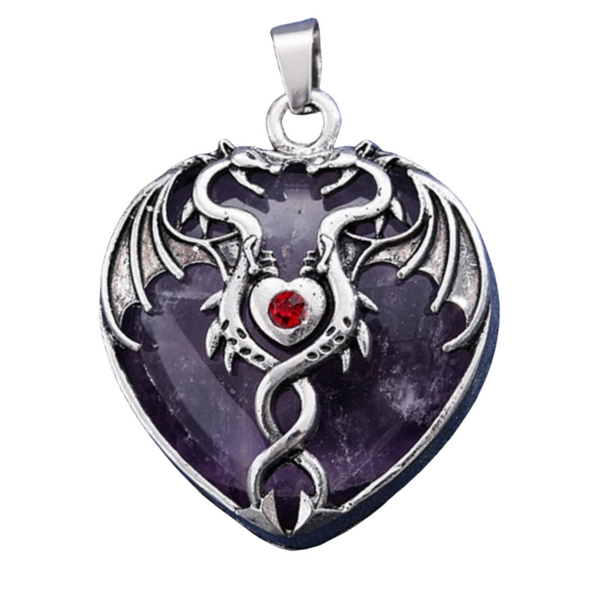 Gemstone Heart Antique Silver Double Dragon Pendant for DIY Making Jewelry