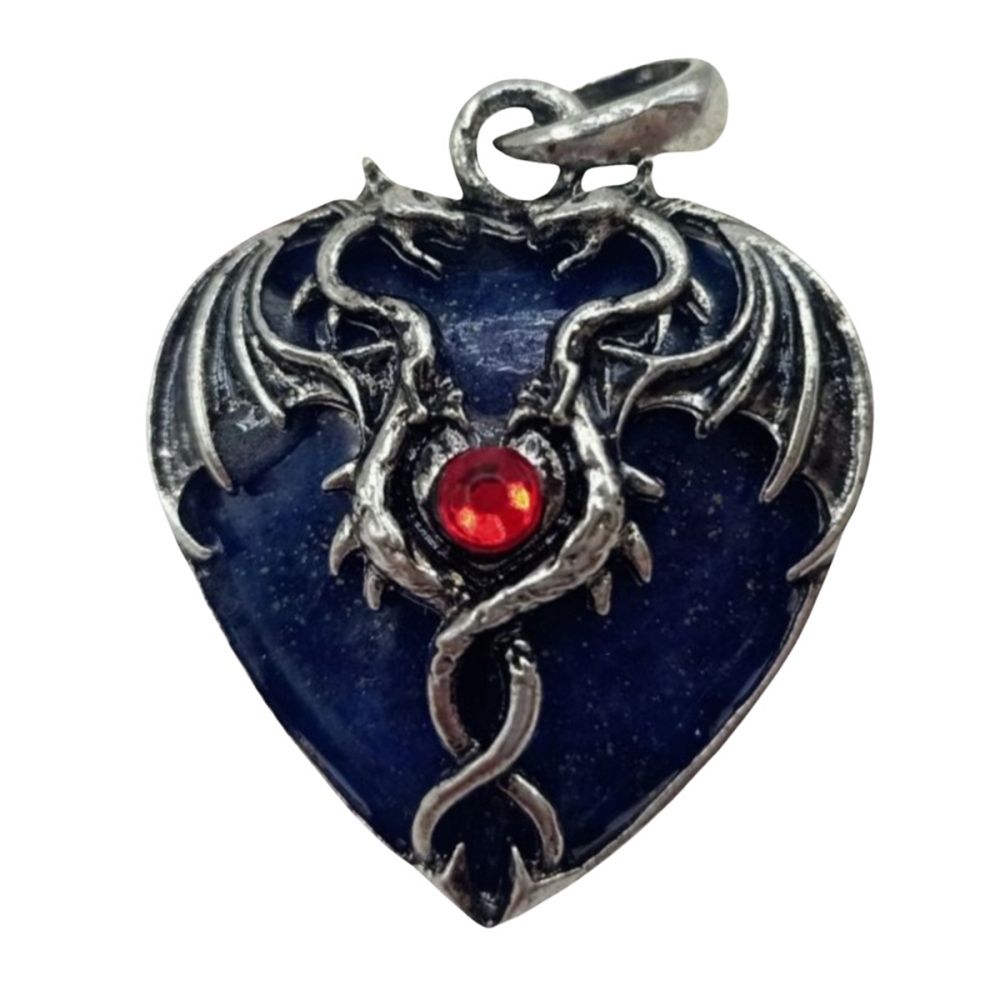 Gemstone Heart Antique Silver Double Dragon Pendant for DIY Making Jewelry