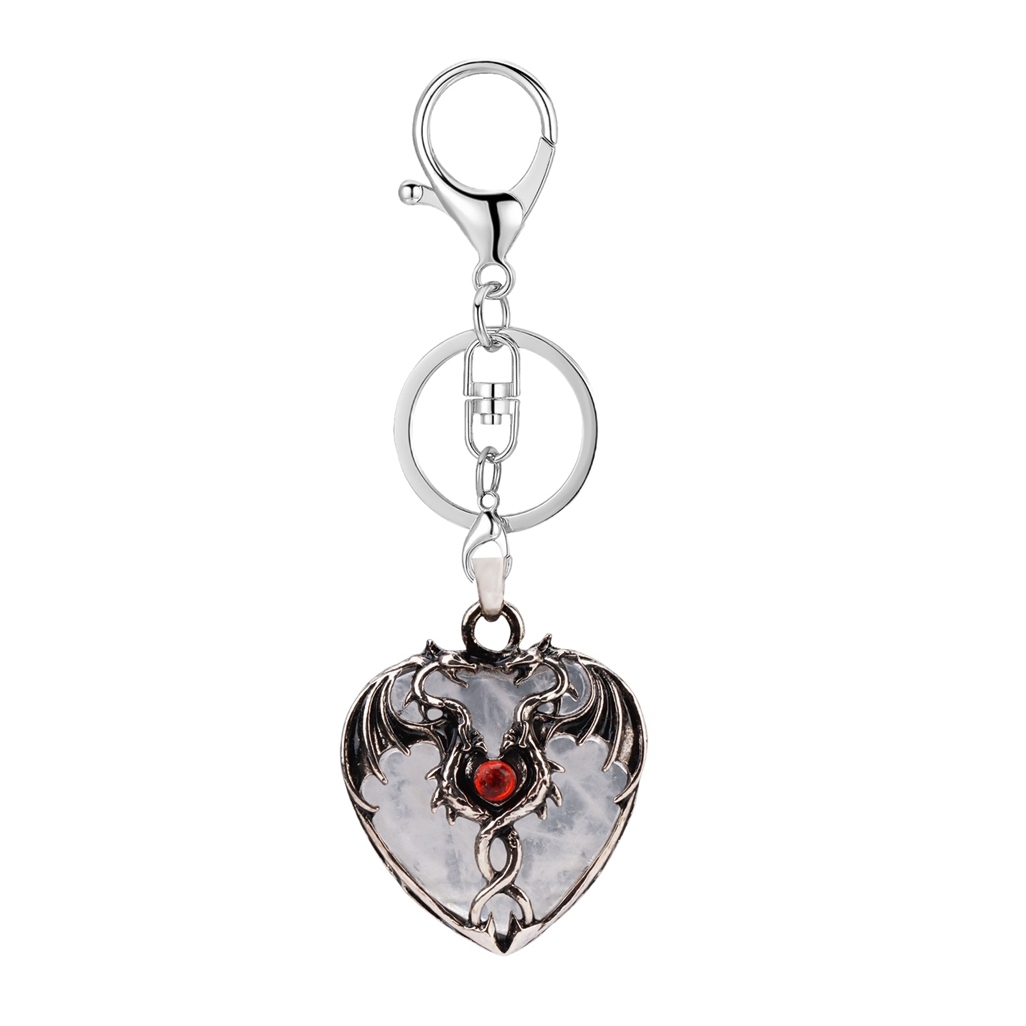 Gemstone 30MM Heart Antique Silver Double Dragon Pendant (32x42mm) for DIY Making Jewelry