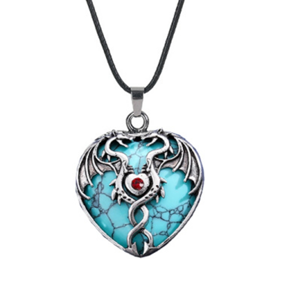 Gemstone 30MM Heart Antique Silver Double Dragon Pendant (32x42mm) for DIY Making Jewelry