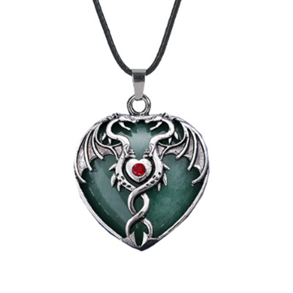 Gemstone 30MM Heart Antique Silver Double Dragon Pendant (32x42mm) for DIY Making Jewelry