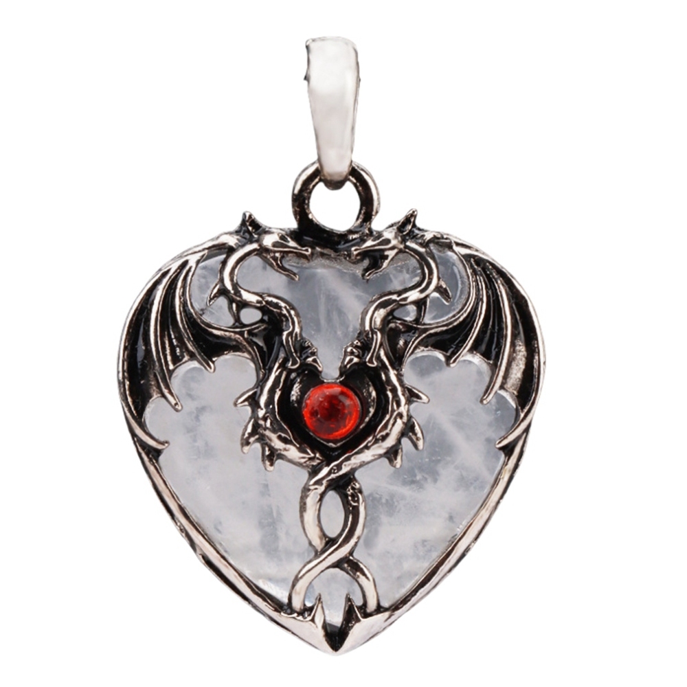 Gemstone Heart Antique Silver Double Dragon Pendant for DIY Making Jewelry