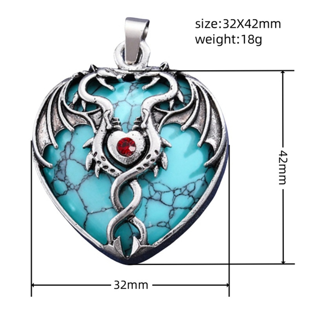 Gemstone Heart Antique Silver Double Dragon Pendant for DIY Making Jewelry