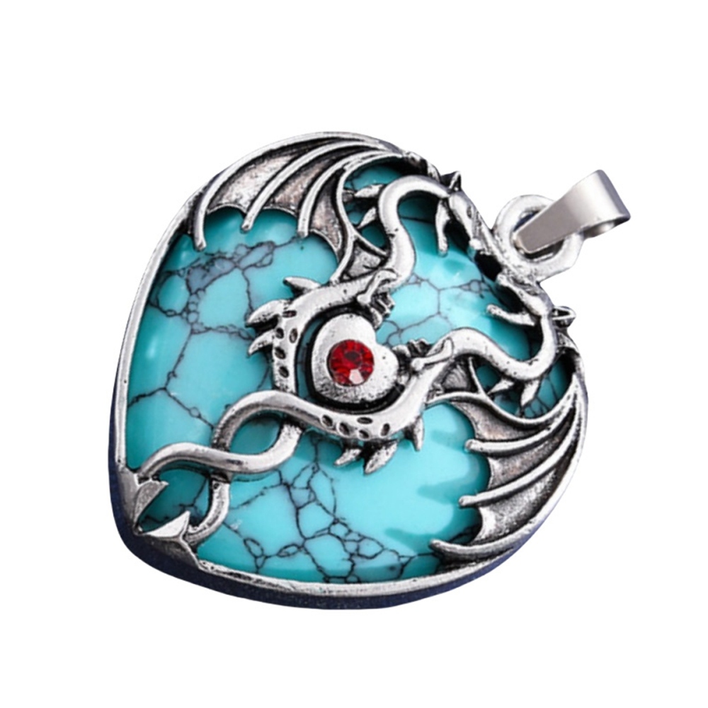 Gemstone 30MM Heart Antique Silver Double Dragon Pendant (32x42mm) for DIY Making Jewelry