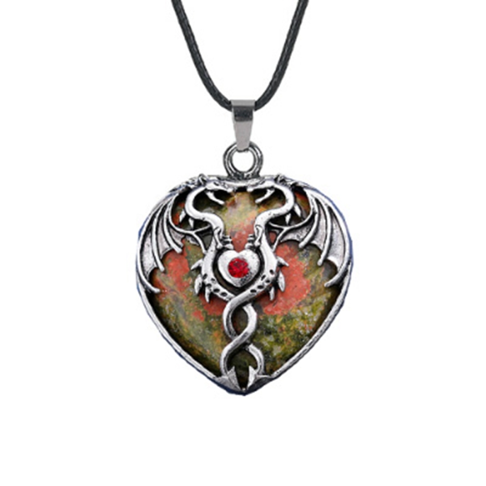 Gemstone 30MM Heart Antique Silver Double Dragon Pendant (32x42mm) for DIY Making Jewelry