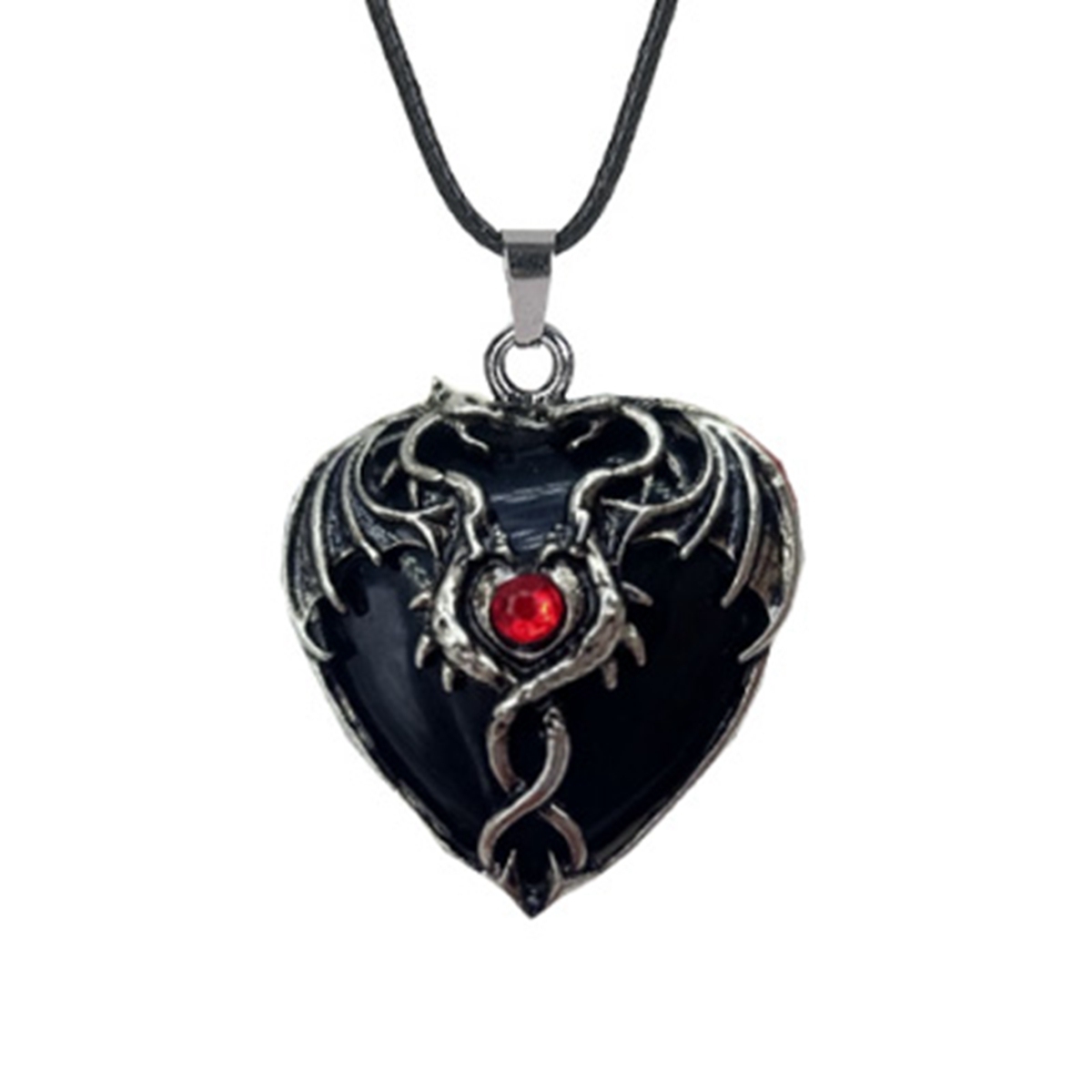 Gemstone 30MM Heart Antique Silver Double Dragon Pendant (32x42mm) for DIY Making Jewelry