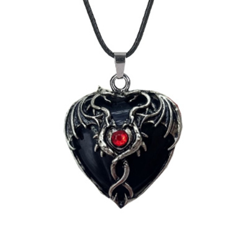 Gemstone 30MM Heart Antique Silver Double Dragon Pendant (32x42mm) for DIY Making Jewelry