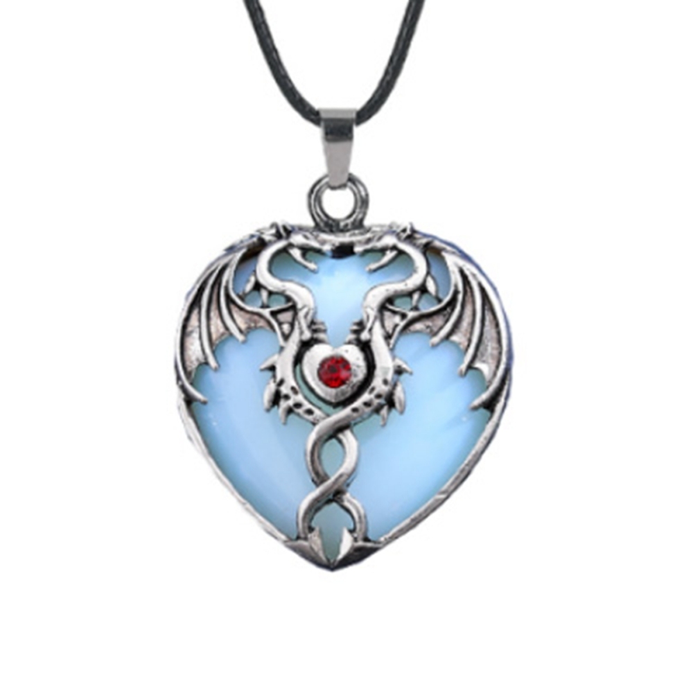 Gemstone 30MM Heart Antique Silver Double Dragon Pendant (32x42mm) for DIY Making Jewelry