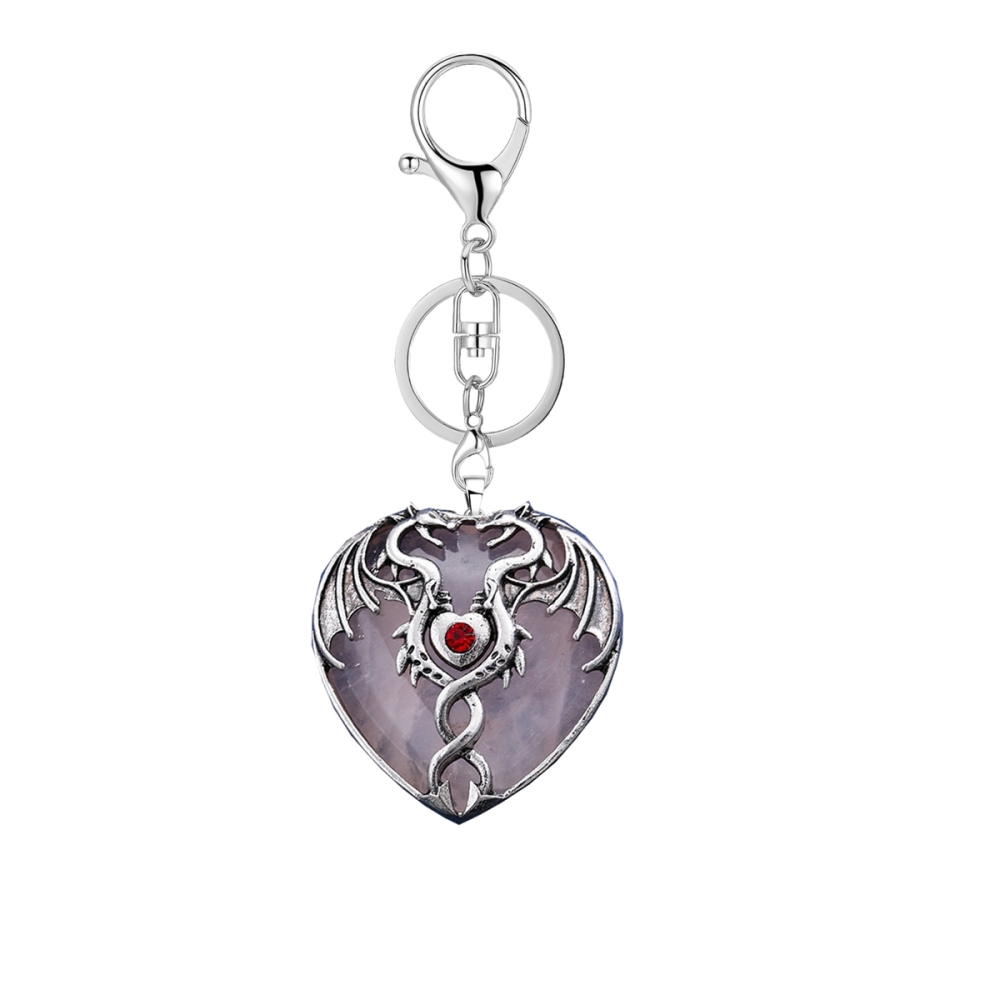 Gemstone 30MM Heart Antique Silver Double Dragon Pendant (32x42mm) for DIY Making Jewelry