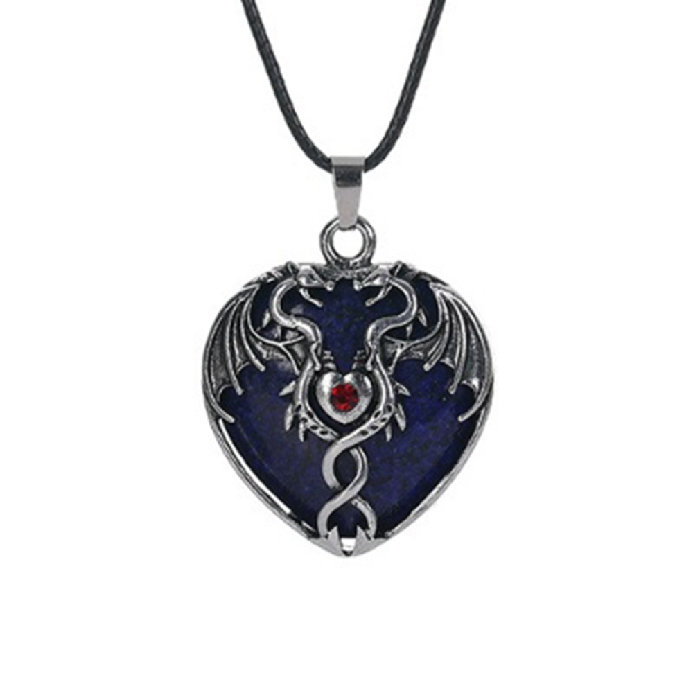 Gemstone 30MM Heart Antique Silver Double Dragon Pendant (32x42mm) for DIY Making Jewelry