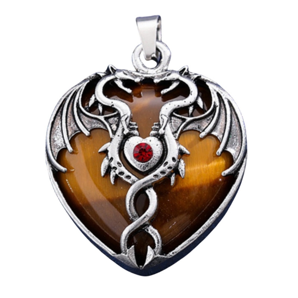 Gemstone Heart Antique Silver Double Dragon Pendant for DIY Making Jewelry