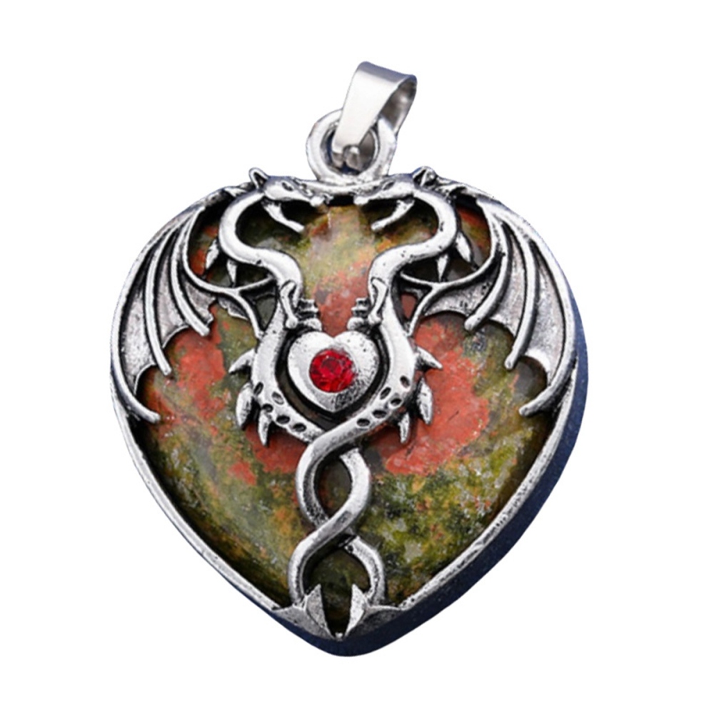 Gemstone Heart Antique Silver Double Dragon Pendant for DIY Making Jewelry