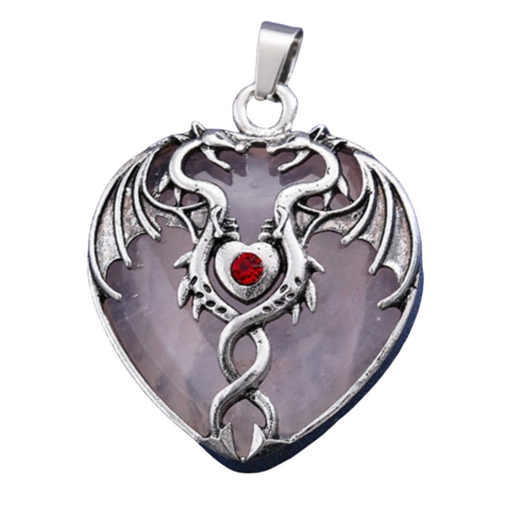 Gemstone Heart Antique Silver Double Dragon Pendant for DIY Making Jewelry