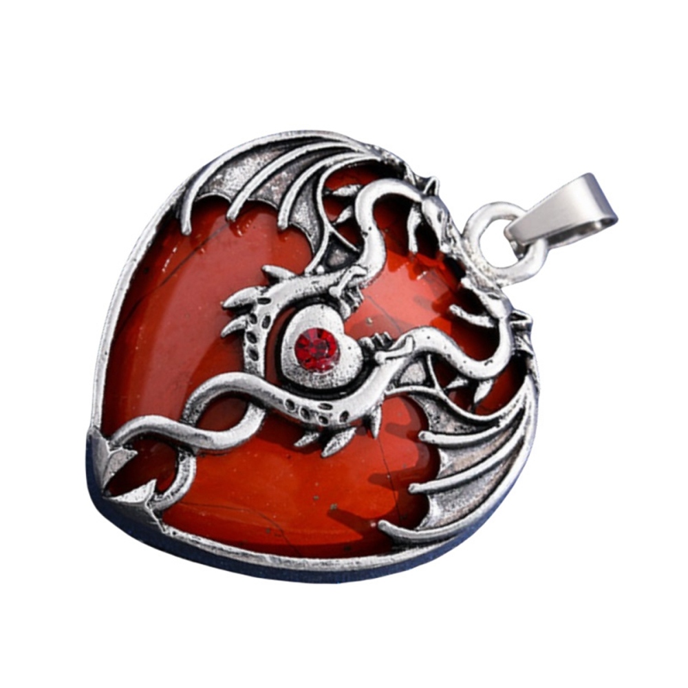 Gemstone 30MM Heart Antique Silver Double Dragon Pendant (32x42mm) for DIY Making Jewelry