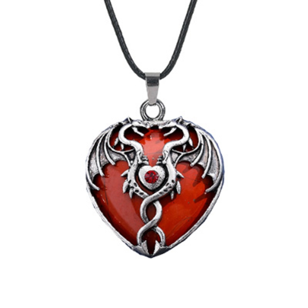 Gemstone 30MM Heart Antique Silver Double Dragon Pendant (32x42mm) for DIY Making Jewelry
