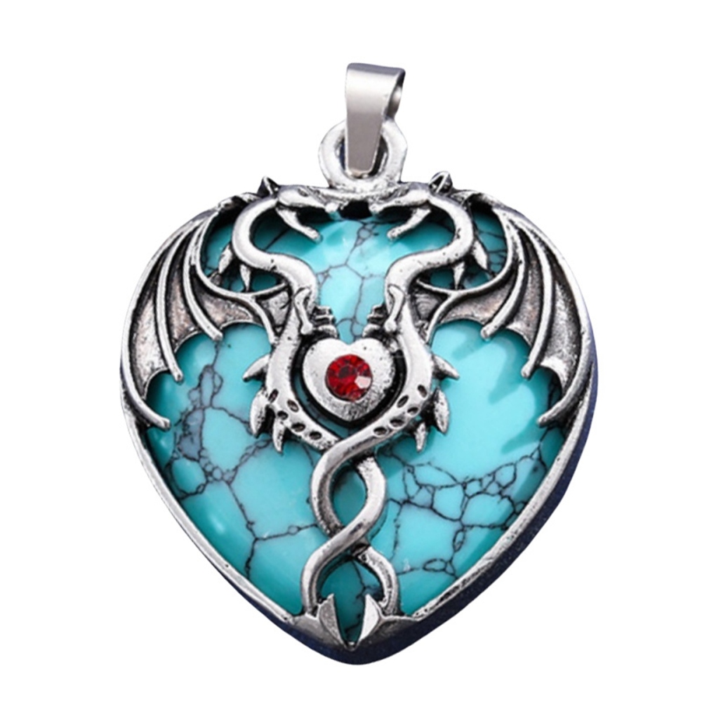 Gemstone Heart Antique Silver Double Dragon Pendant for DIY Making Jewelry