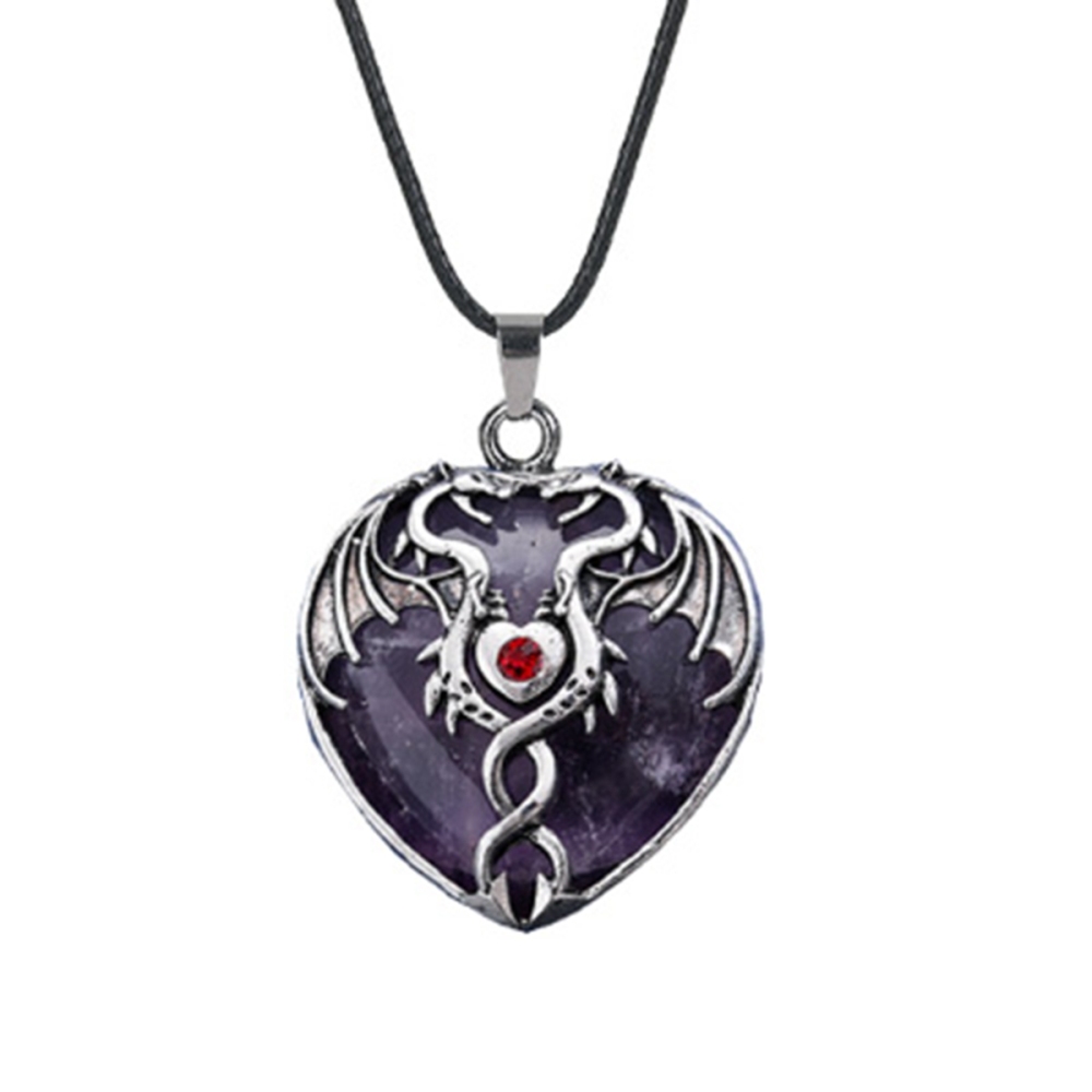Gemstone 30MM Heart Antique Silver Double Dragon Pendant (32x42mm) for DIY Making Jewelry