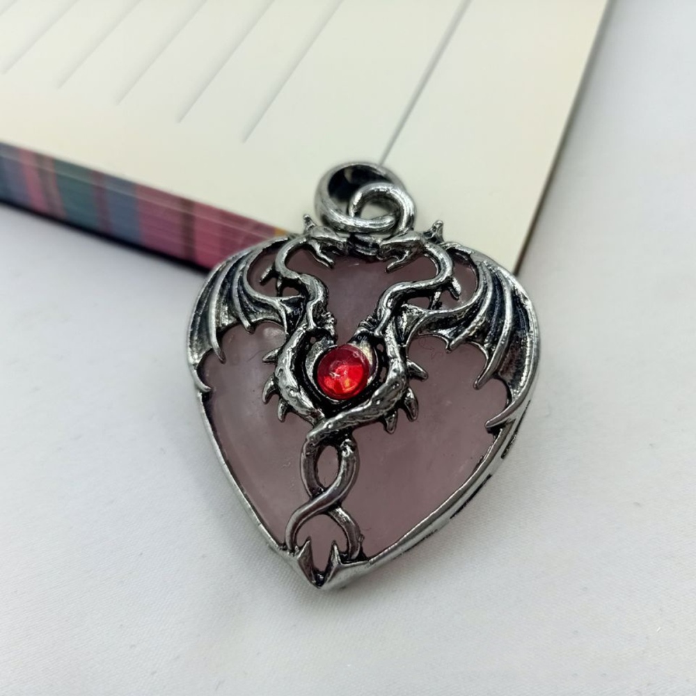 Gemstone 30MM Heart Antique Silver Double Dragon Pendant (32x42mm) for DIY Making Jewelry