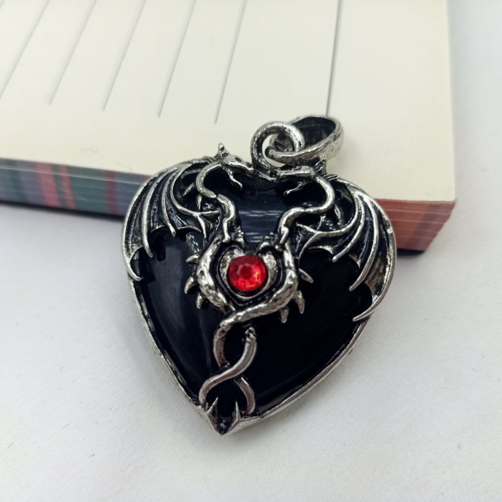 Yellow Tiger Eye 30MM Heart Antique Silver Double Dragon Pendant (32x42mm) for DIY Making Jewelry