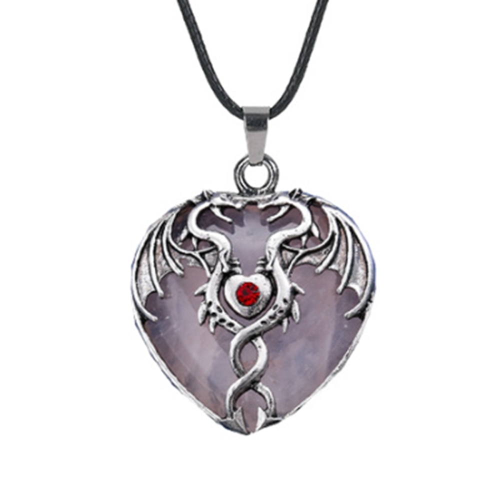 Gemstone 30MM Heart Antique Silver Double Dragon Pendant (32x42mm) for DIY Making Jewelry