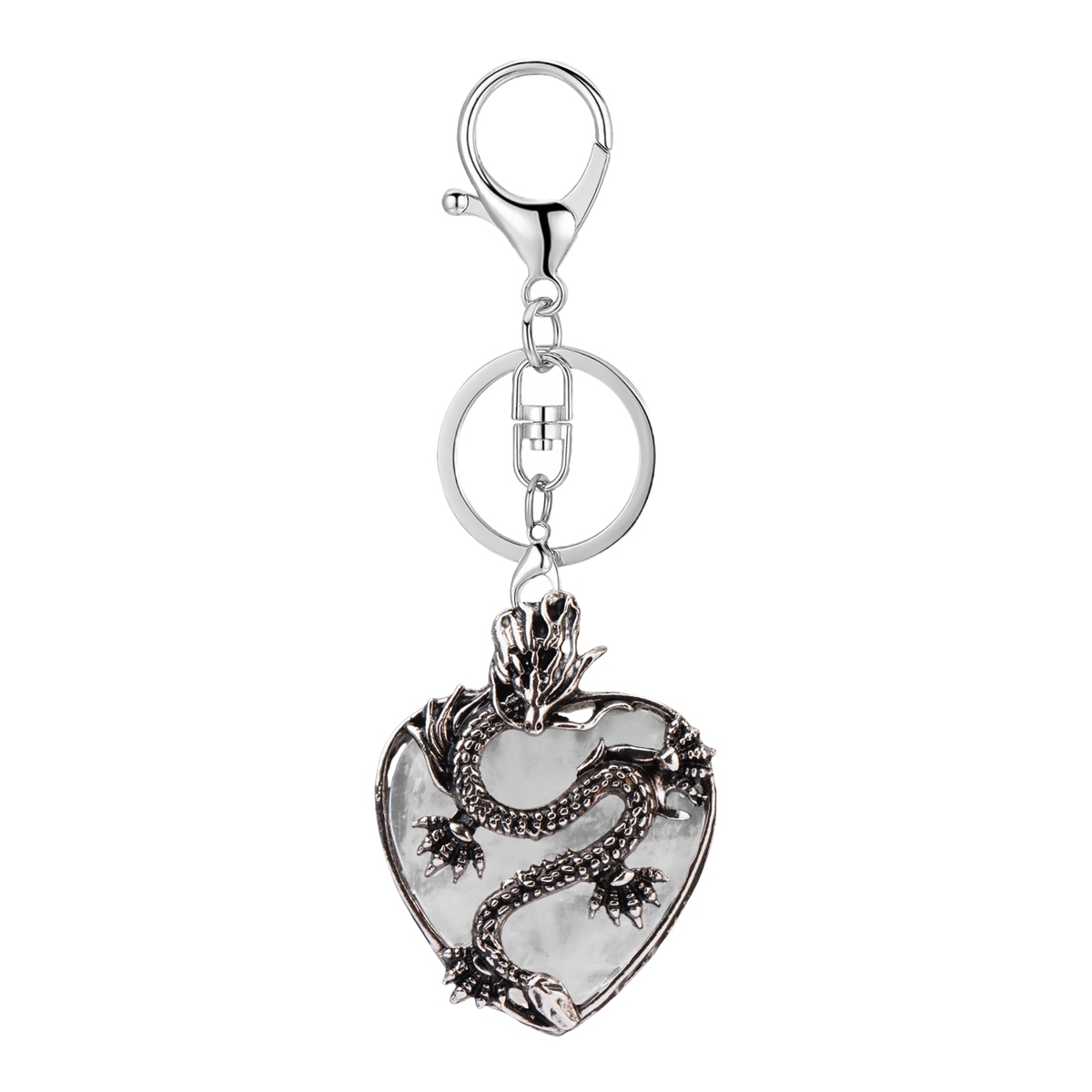 Antique Silver Dragon 30MM Heart Gemstone Pendant (32x42mm) for DIY Making Jewelry